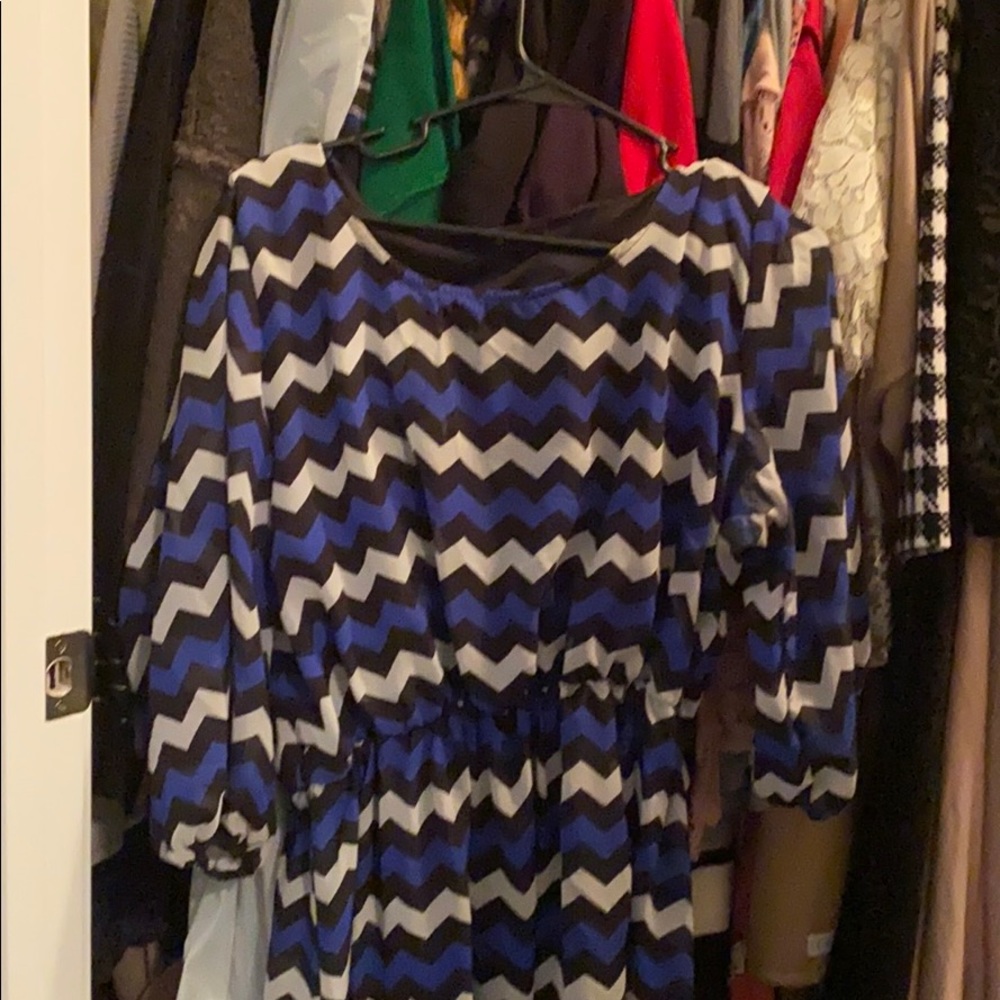 Black, blue and white sheer dress